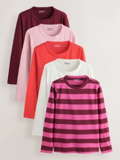 Pink Long Sleeve Crew Neck T-Shirts 5 Pack
