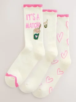 Pink Matcha Cushion Sole Sports Ankle Socks 3 Pack
