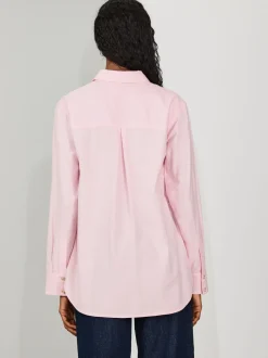 Pink Relaxed 100% Cotton Button Down Casual Long Sleeve Shirt