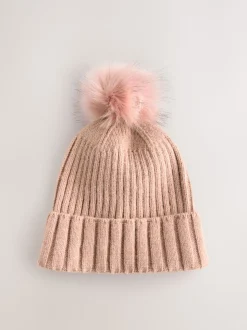 Pink Rib Knit Pom Hat