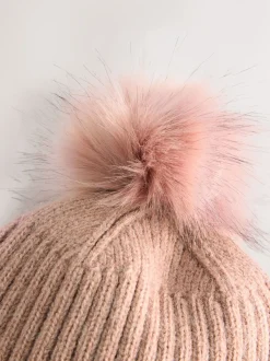 Pink Rib Knit Pom Hat