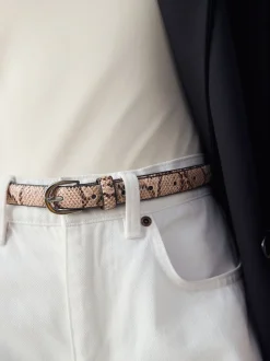 Pink Snake Print Skinny PU Belt