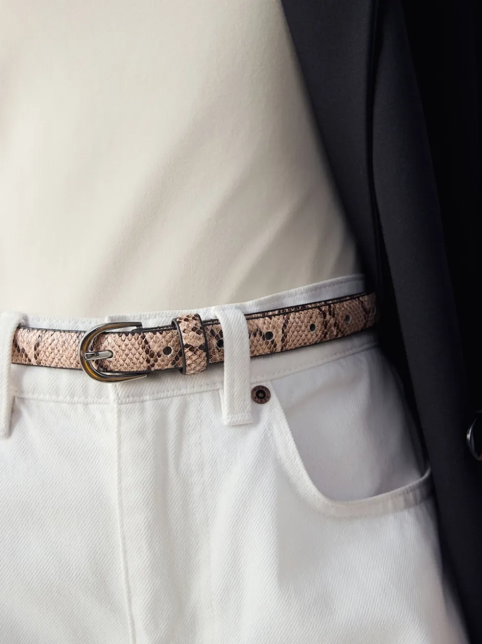 Pink Snake Print Skinny PU Belt