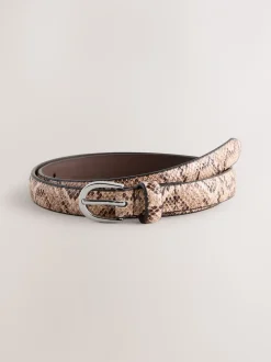 Pink Snake Print Skinny PU Belt