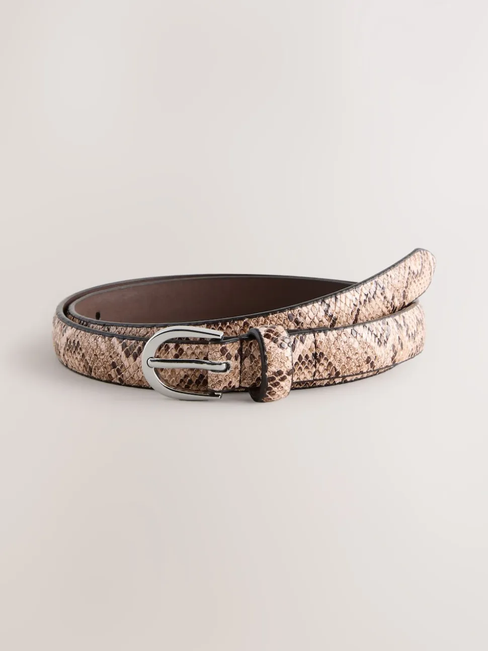 Pink Snake Print Skinny PU Belt