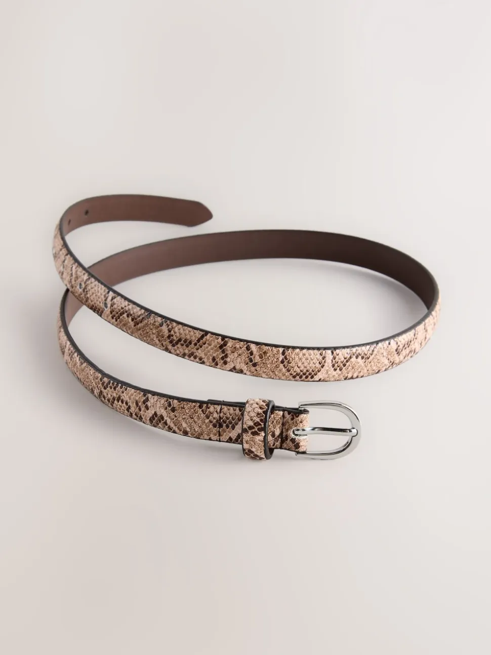 Pink Snake Print Skinny PU Belt