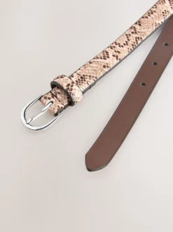 Pink Snake Print Skinny PU Belt