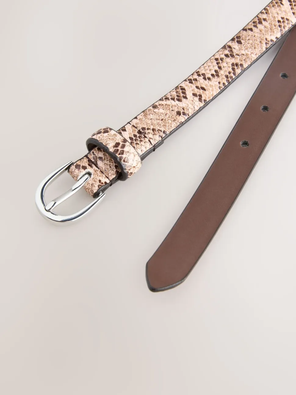 Pink Snake Print Skinny PU Belt