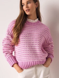 Pink Stitchy Knit Pie Collar Layer Jumper