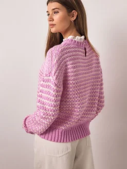 Pink Stitchy Knit Pie Collar Layer Jumper