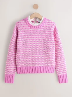 Pink Stitchy Knit Pie Collar Layer Jumper
