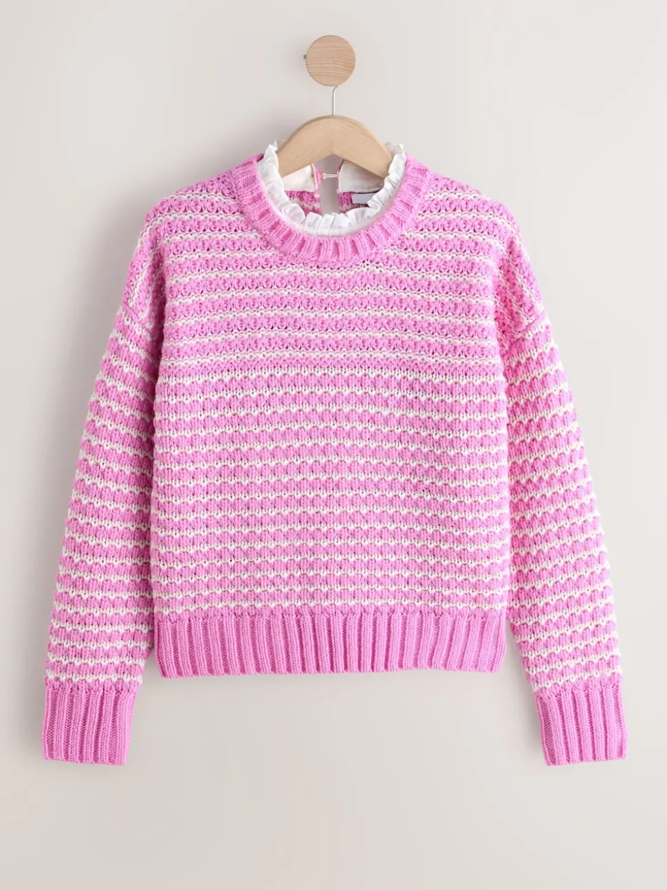 Pink Stitchy Knit Pie Collar Layer Jumper