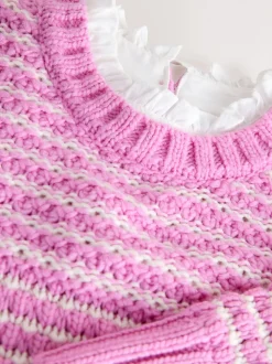 Pink Stitchy Knit Pie Collar Layer Jumper