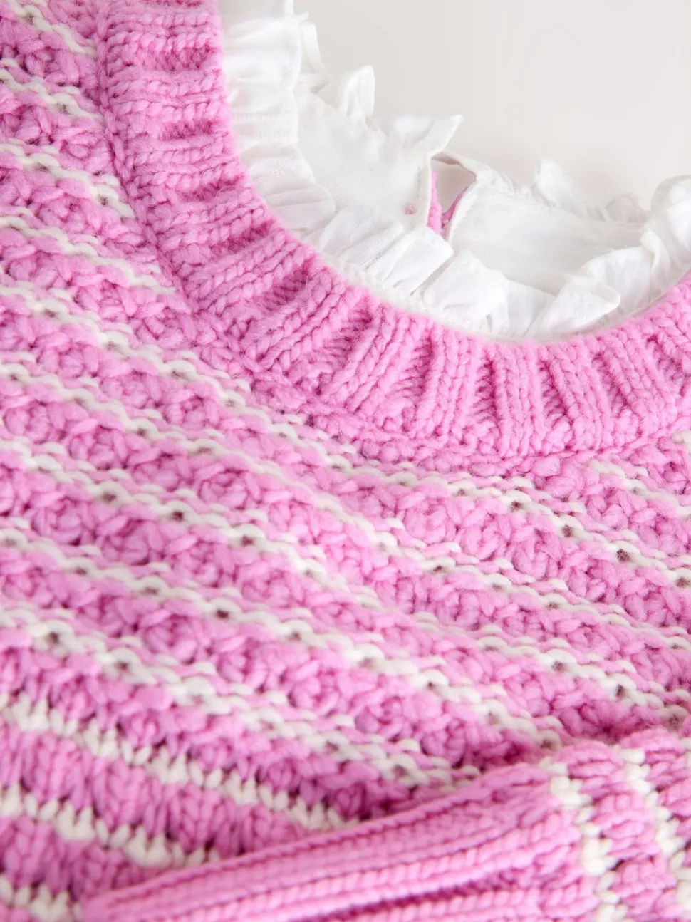Pink Stitchy Knit Pie Collar Layer Jumper