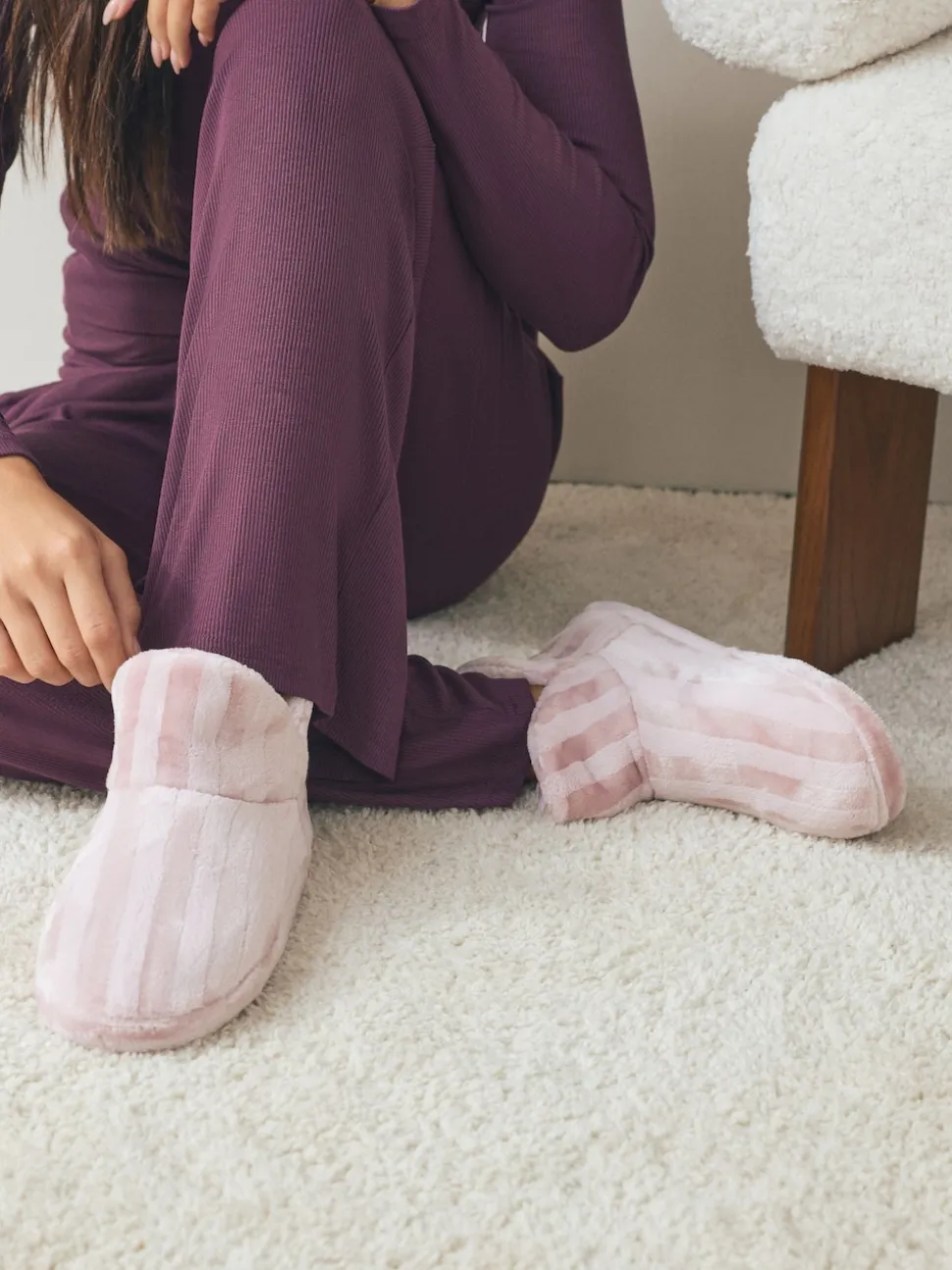 Pink Stripe Boot Slippers