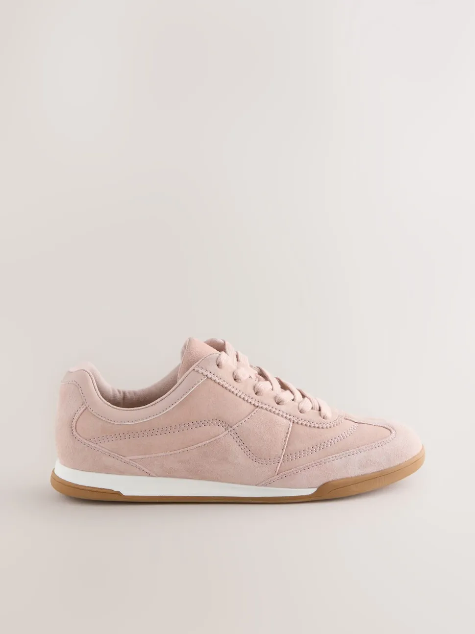 Pink Suede Leather Stitch Panel Detail Lace Up Trainers