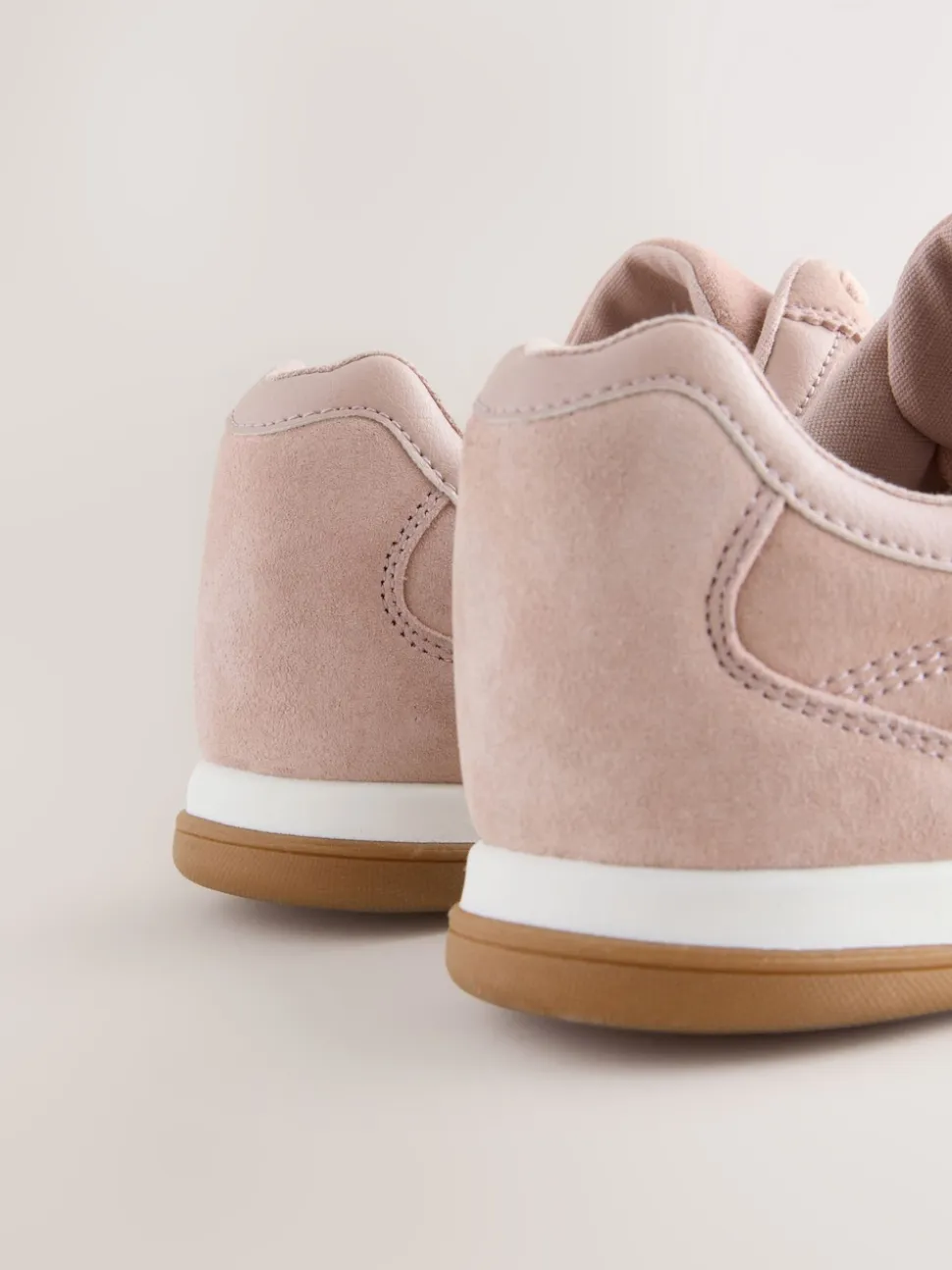 Pink Suede Leather Stitch Panel Detail Lace Up Trainers