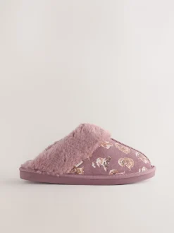 Pink Suede Mule Charlie Cockapoo Faux Fur Slippers