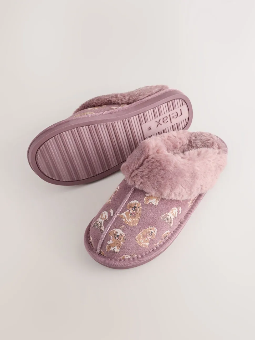 Pink Suede Mule Charlie Cockapoo Faux Fur Slippers