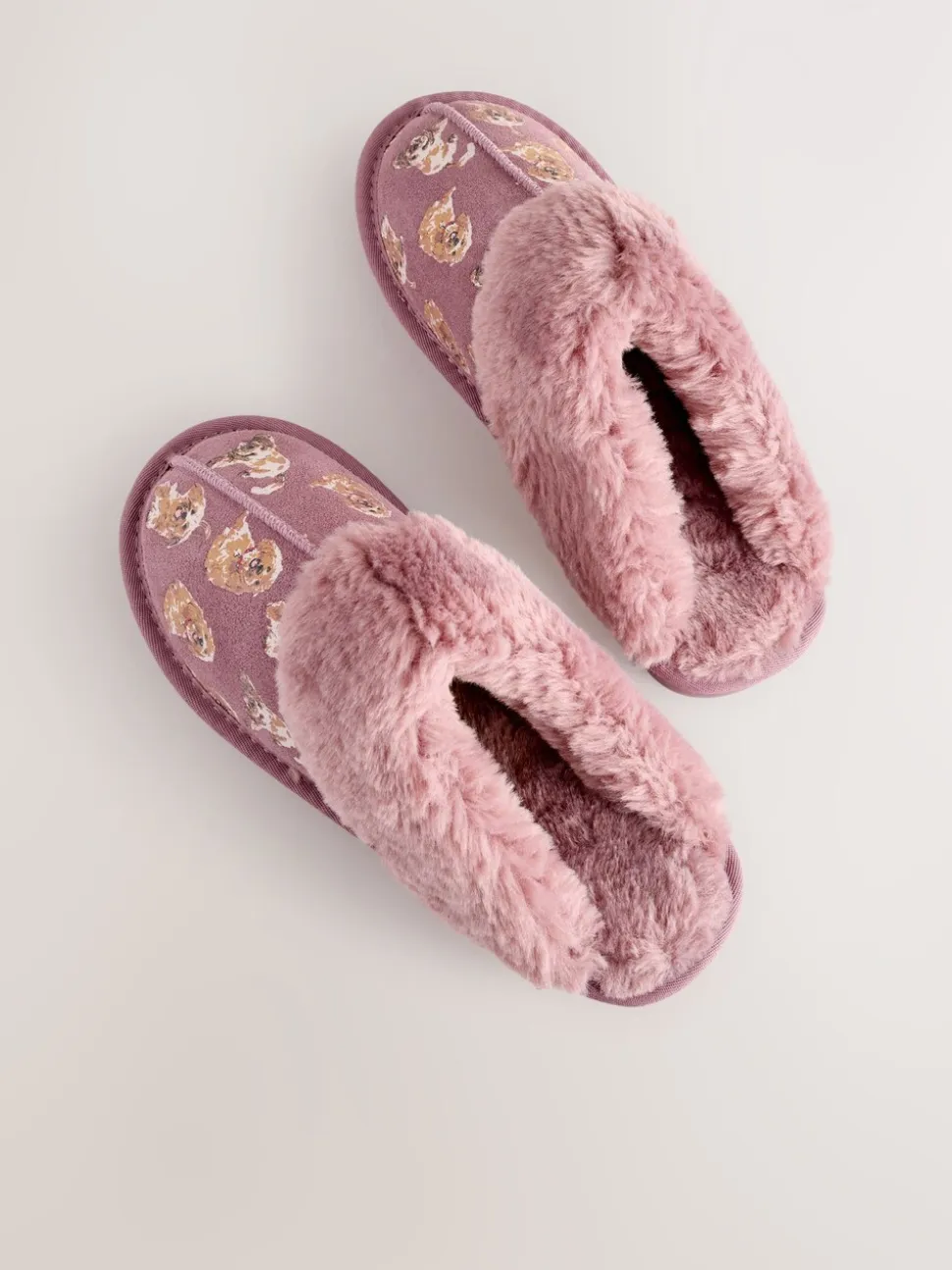 Pink Suede Mule Charlie Cockapoo Faux Fur Slippers
