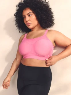 Pink Ultimate Support Non Pad Minimising Wired Dry Tech High Impact Sports Bra