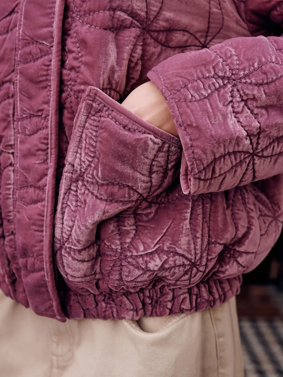 Pink Velvet Quilted Jacket