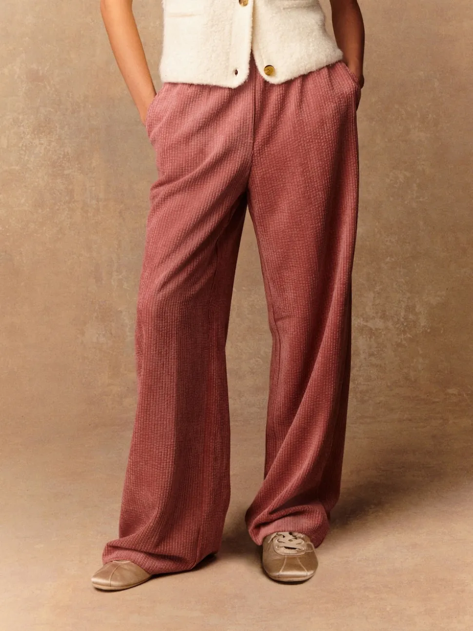 Pink Wide Leg Soft Cord Trousers