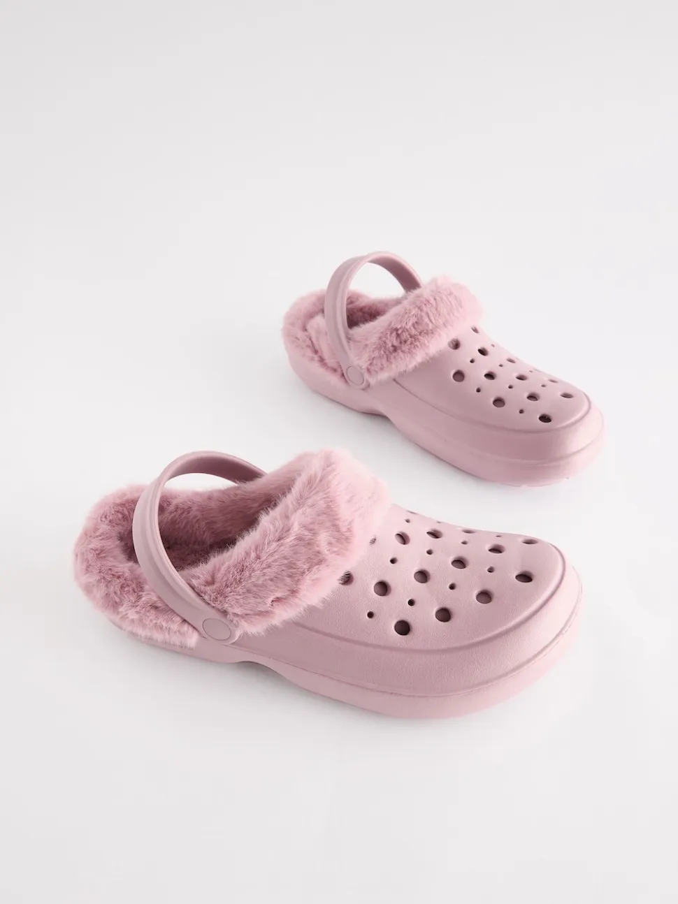 Pink Womens Faux Fur Lined Clogs Slippers