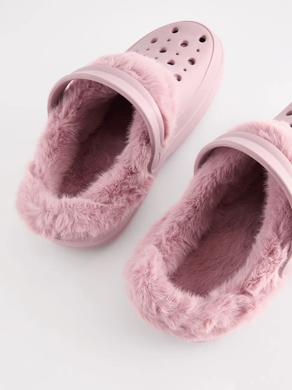 Pink Womens Faux Fur Lined Clogs Slippers