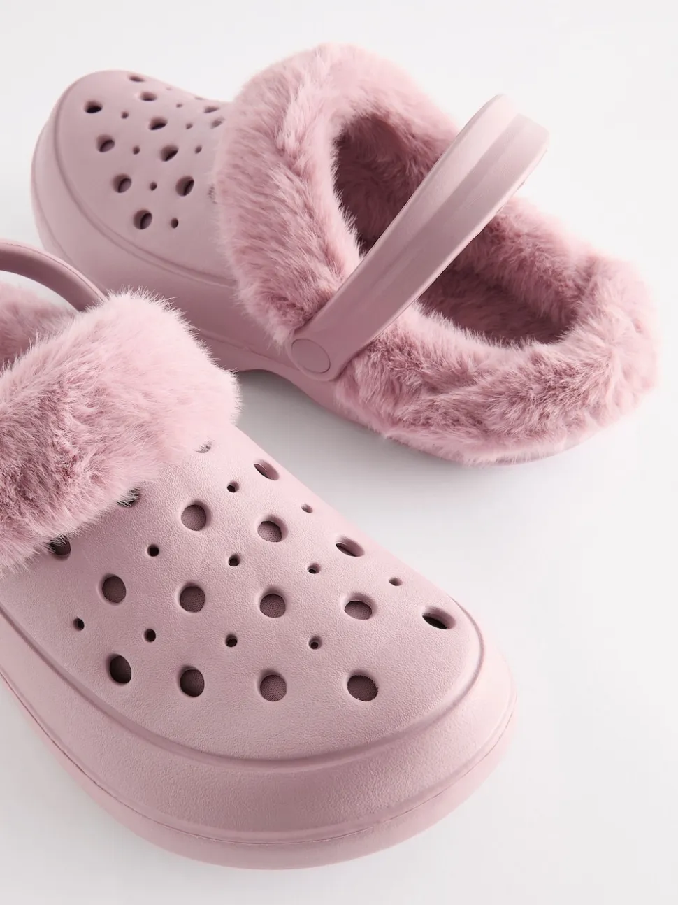 Pink Womens Faux Fur Lined Clogs Slippers