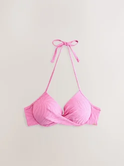 Pink Zebra Textured Padded Wired Plunge Bikini Top
