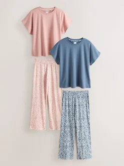 Pink/Blue Floral Short Sleeve Pyjamas 2 Pack