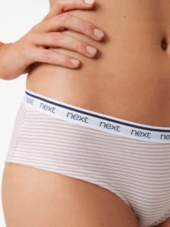 Pink/Blue Stripe Short Cotton Logo Knickers 4 Pack