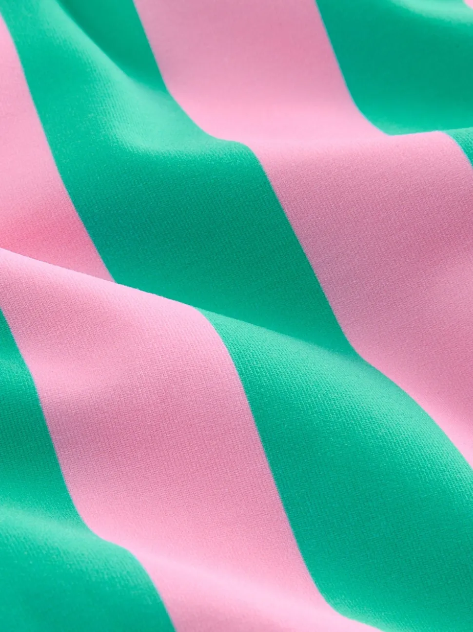 Pink/Green Stripe Beaded Embellished Tummy Control Scoop Swimsuit