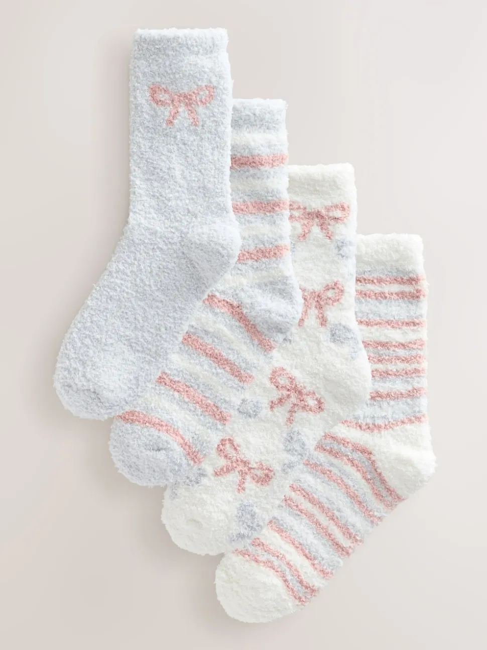 Pink/Grey Bows Cosy Ankle Socks 4 Pack