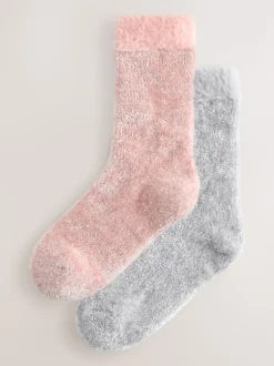 Pink/Grey Sparkle Velvet Cosy Socks 2 Pack