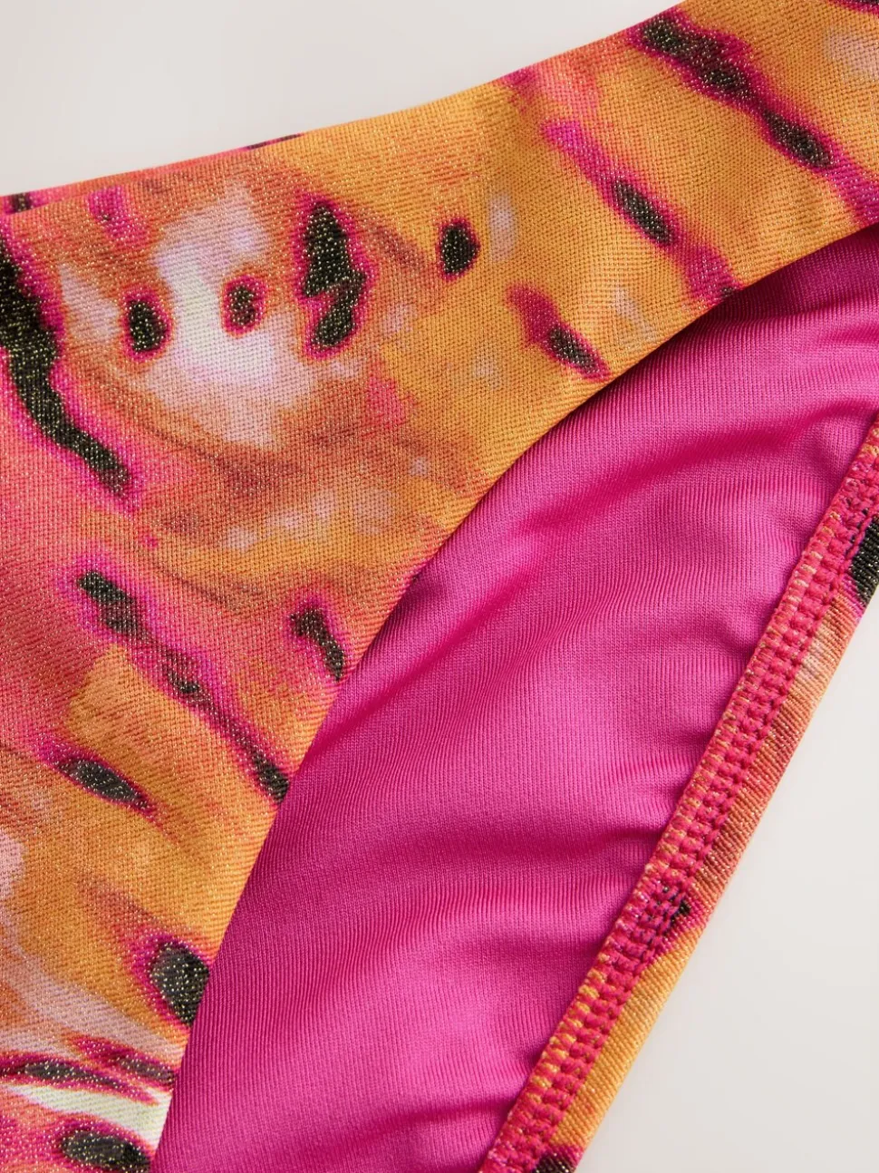 Pink/Orange Metallic High Leg Print Bikini Bottoms