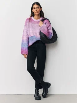 Pink/Purple Spacedye Boucle Crew Neck Jumper With Wool