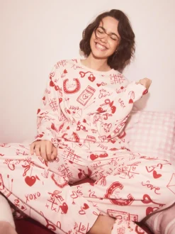 Pink/Red Heart Ribbed Long Sleeve Pyjamas