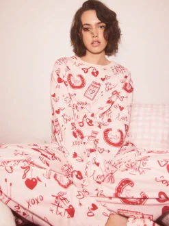 Pink/Red Heart Ribbed Long Sleeve Pyjamas