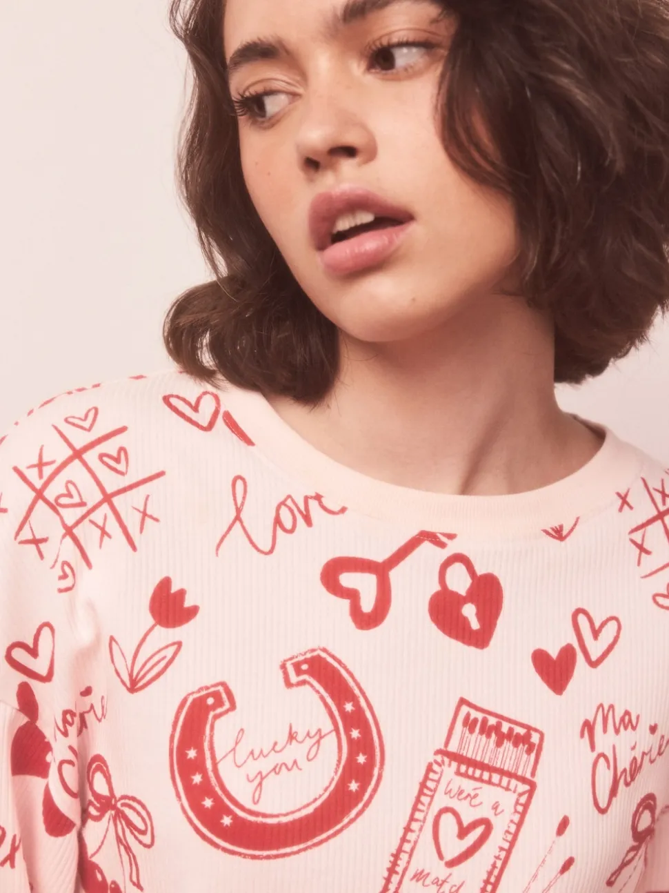 Pink/Red Heart Ribbed Long Sleeve Pyjamas