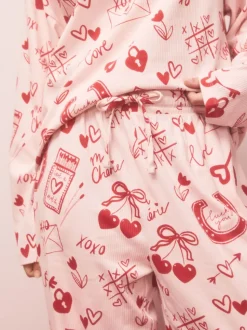 Pink/Red Heart Ribbed Long Sleeve Pyjamas