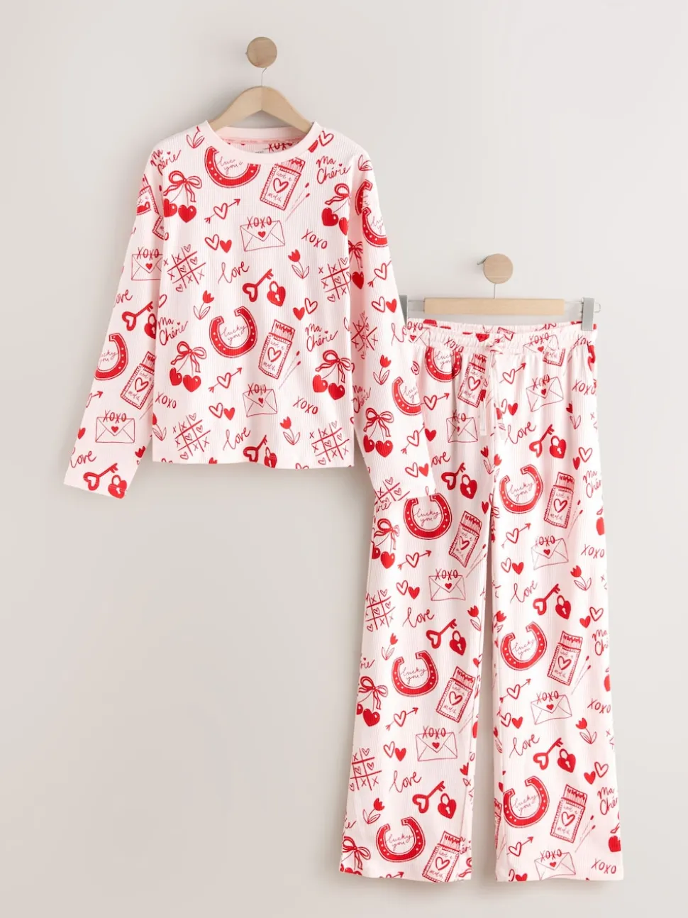 Pink/Red Heart Ribbed Long Sleeve Pyjamas