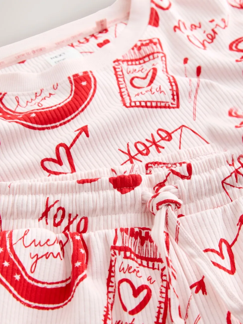 Pink/Red Heart Ribbed Long Sleeve Pyjamas