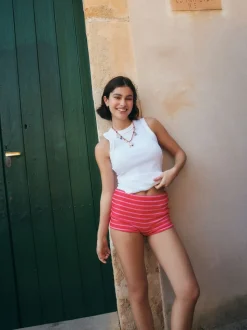 Pink/Red Stripe Crinkle Shorts Swim Shorts Bikini Bottoms