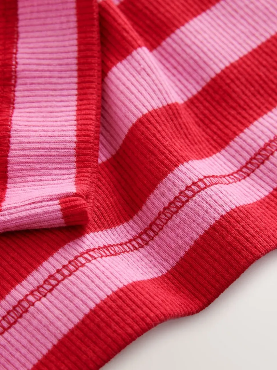 Pink/Red Striped Ribbed High Neck Long Sleeve T-Shirt