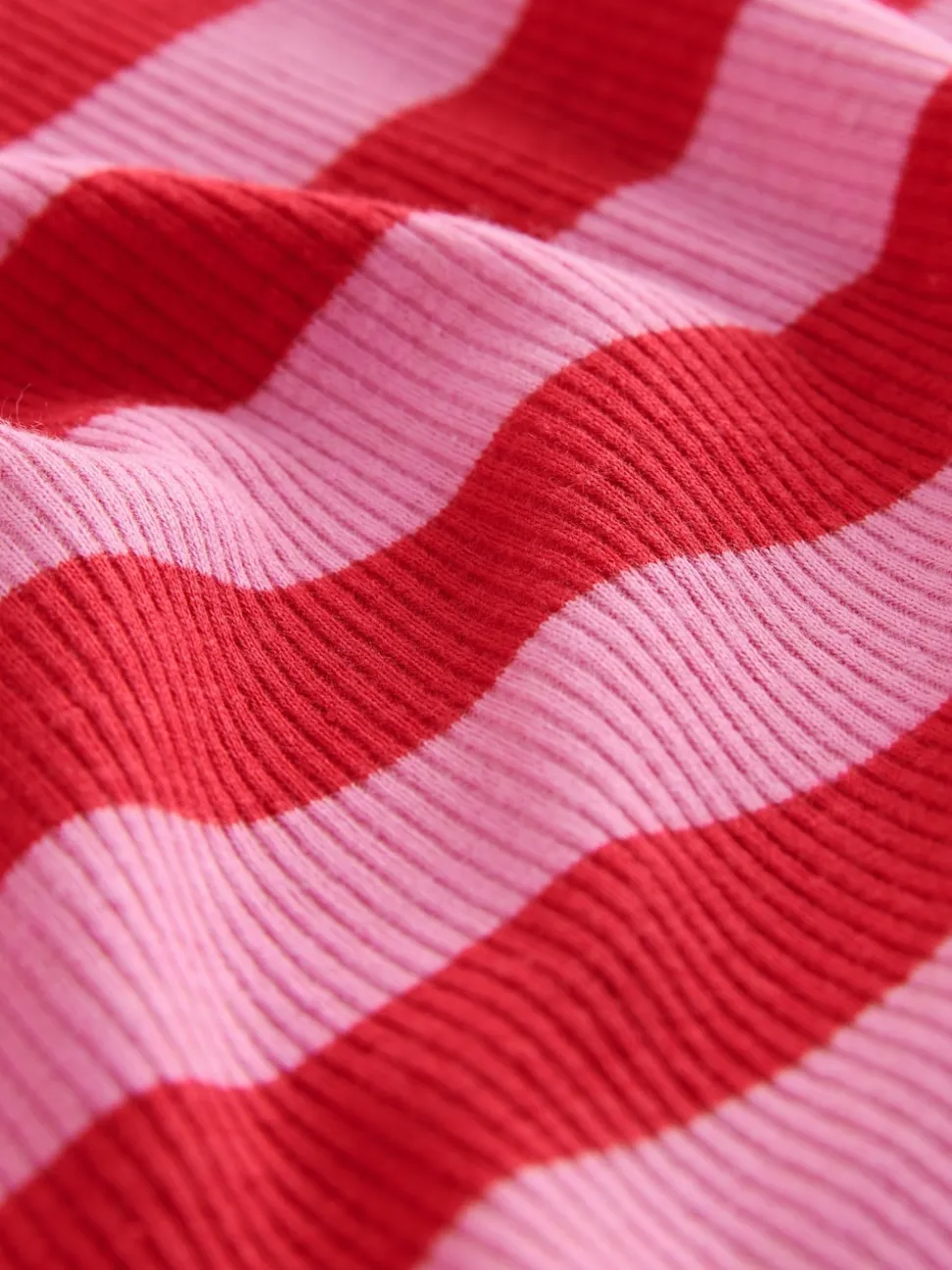 Pink/Red Striped Ribbed High Neck Long Sleeve T-Shirt