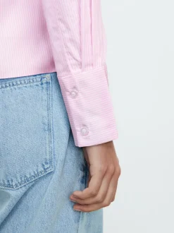 Pink/White Stripe Fitted Stretch Essential Long Sleeve Shirt