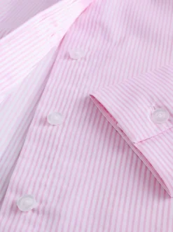 Pink/White Stripe Fitted Stretch Essential Long Sleeve Shirt