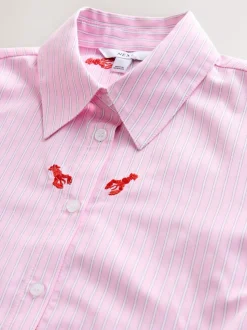 Pink/White Stripe Lobster Embroidered Long Sleeve Shirt